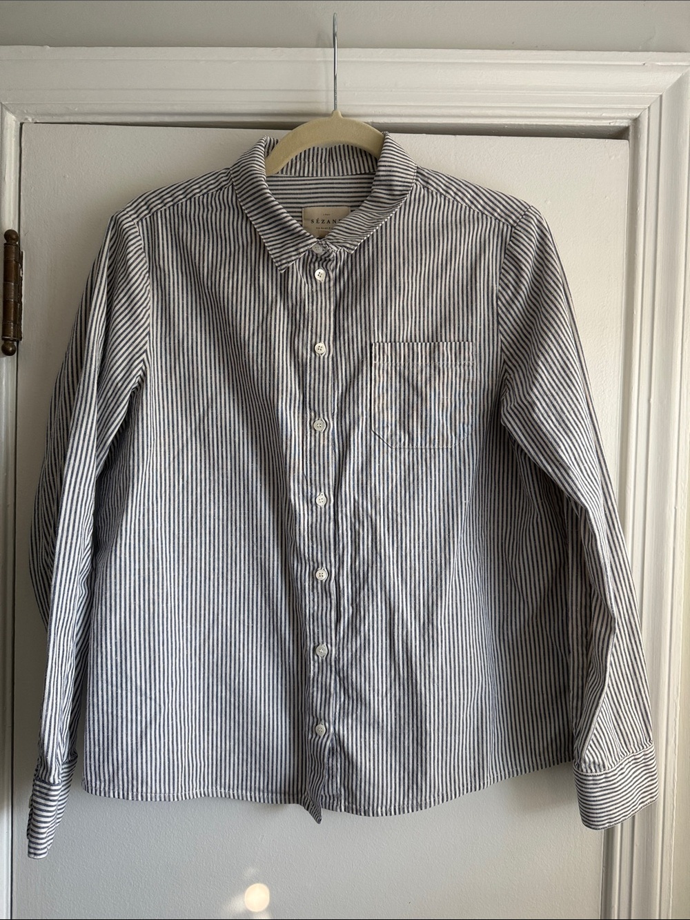 Sezane Tomboy Shirt in Blue and Ecru Stripe